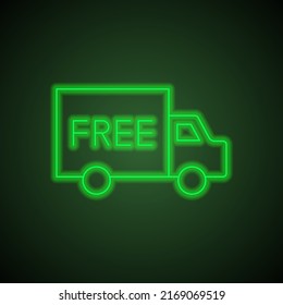 Free delivery simple icon vector. Flat design. Green neon on black background with green light.ai