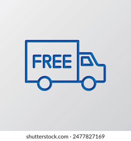 Free delivery simple icon vector. Flat design. Paper cut design. Cutted blue symbol with shadow. Gray background.ai