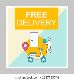 Free delivery social media posts mockup. Courier shipping. Advertising web banner design template. Social media booster, content layout. Isolated promotion border, frame with headlines, linear icons