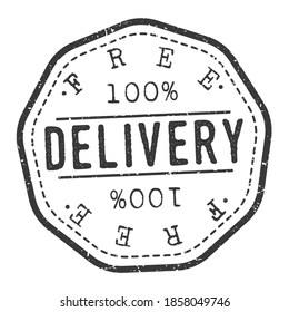 Free Delivery Stamp Retro Postmark. Silhouette Postal Passport. Seal Round Vector Icon. Badge Vintage Postage Design.