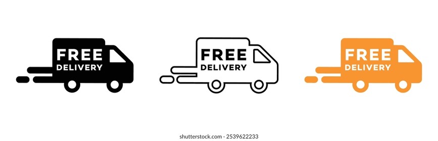 Free Delivery stamp. free shipping truck. shipping containers stamp. quick delivery service restaurant. express delivery using fast truck. cargo mail carrier. parcel box and food delivery service icon