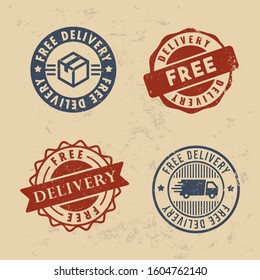 Free Delivery stamp vector set, Vintage style, retro sign