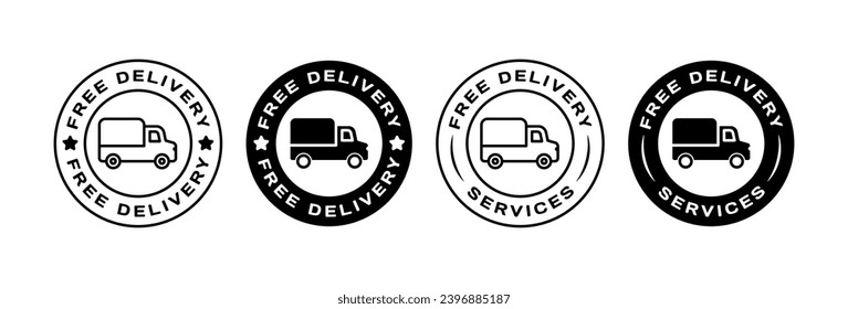 Free delivery stamps. Silhouette, truck icon, free delivery stamps, free delivery stickers. Vector icons