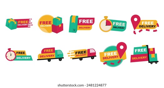 Free Delivery Sticker Illustration Set