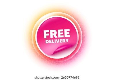 Free delivery sticker orange gradient. Paper offer price tag. Free delivery tag. Shipping and cargo service message. Business order icon. Sticker label. Grain dots effect. Vector