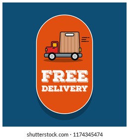 Free Delivery Sticker with Truck and Bag Vector Illustration