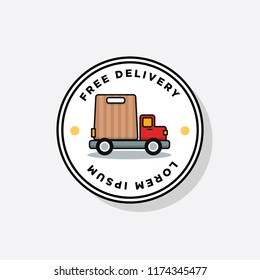 Free Delivery Sticker with Truck and Bag Vector Illustration