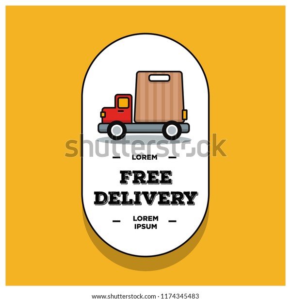 Free Delivery Sticker with Truck and Bag\
Vector Illustration