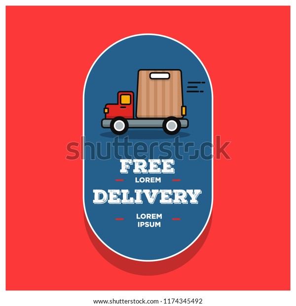 Free Delivery Sticker with Truck and Bag\
Vector Illustration