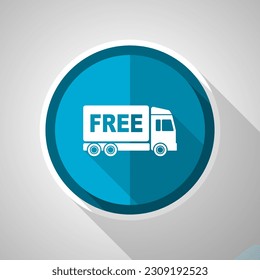 Free delivery symbol, flat design vector blue icon with long shadow