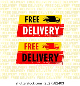 Free delivery tag, badge, template, sign banner vector illustration design.Delivery truck icon symbol, express, fast.