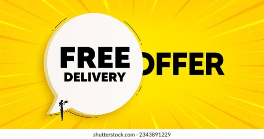 Free delivery tag. Chat speech bubble banner. Shipping and cargo service message. Business order icon. Free delivery speech bubble message. Talk box background. Vector