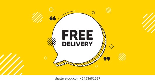 Free delivery tag. Chat speech bubble banner. Shipping and cargo service message. Business order icon. Free delivery chat message. Speech bubble yellow banner. Text balloon. Vector