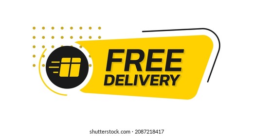 Free delivery tag, label or logo with box icon. Deliver service banner. Vector illustration.