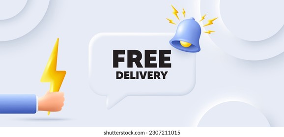 Free delivery tag. Neumorphic background with chat speech bubble. Shipping and cargo service message. Business order icon. Free delivery speech message. Banner with energy. Vector