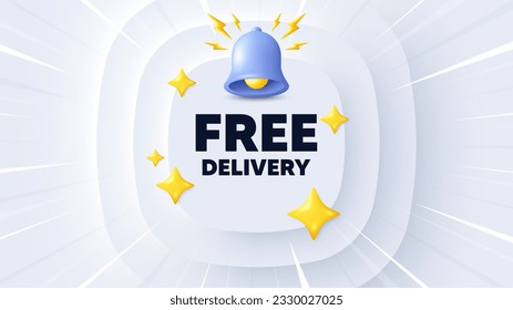 Free delivery tag. Neumorphic banner with sunburst. Shipping and cargo service message. Business order icon. Free delivery message. Banner with 3d bell. Circular neumorphic template. Vector