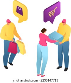 Free delivery transportation, free shipping service vector illustration. People getting boxes, packages from courier near post.