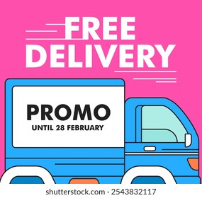 Free Delivery Truck Cartoon Retro flat design perfect for Promotional delivery and advertising company