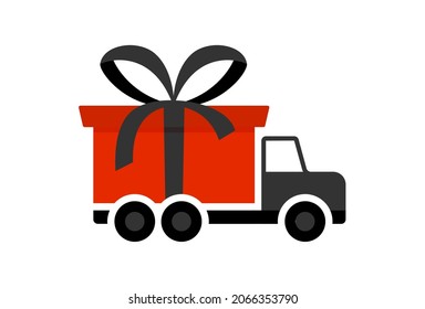 Free Delivery truck with gift box Icon. Vector flat style illustration isolated on white background.