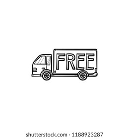 Free delivery truck hand drawn outline doodle icon. Free shipping, delivery service and courier concept. Vector sketch illustration for print, web, mobile and infographics on white background.