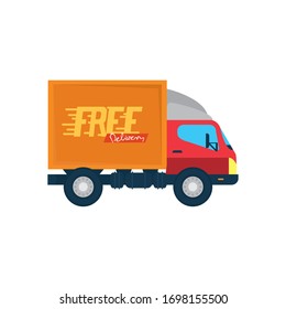 free delivery truck icon over white background, flat style, vector illustration