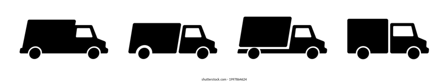 Free delivery truck icon set. Express van delivery service symbol. Fast online shopping truck.