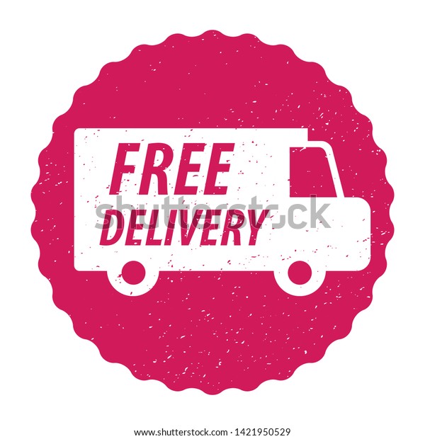 Free\
delivery truck lorry on grunge sticker stamp\
