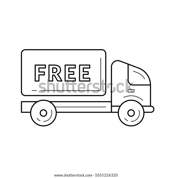 Free delivery truck vector line icon isolated on\
white background. Free delivery van line icon for infographic,\
website or app.