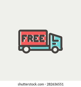 Free delivery van icon thin line for web and mobile, modern minimalistic flat design. Vector icon with dark grey outline and offset colour on light grey background.