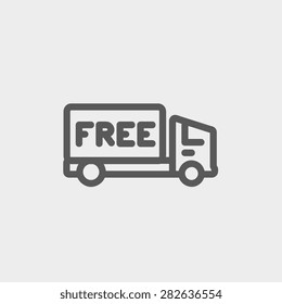 Línea delgada del icono de la furgoneta de entrega gratuita para el diseño web y móvil, minimalista moderno y plano. Icono vector de gris oscuro sobre fondo gris claro.