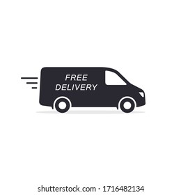 Free Delivery Van truck icon, minibus isolated on white background. Vector simple illustration.