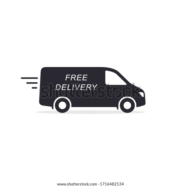 Free Delivery Van truck icon,\
minibus isolated on white background. Vector simple\
illustration.