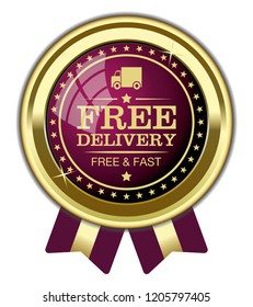 Free Delivery. Vector Badge with Ribbons.
