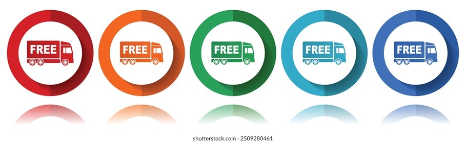 Free delivery vector icons, flat icon set for logo design, webdesign and mobile applications, colorful web button collection in eps 10