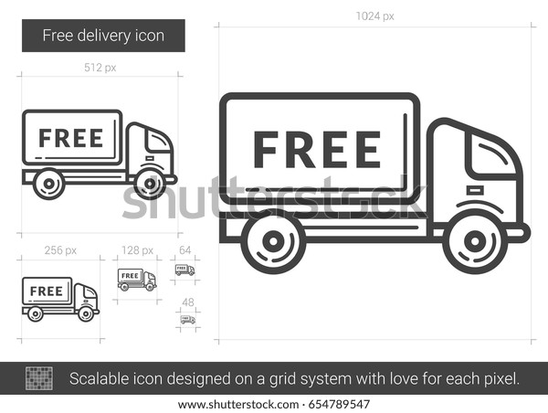 Free delivery vector line icon\
isolated on white background. Free delivery line icon for\
infographic, website or app. Scalable icon designed on a grid\
system.