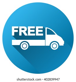 Free Delivery vector toolbar icon for software design. Style is a white symbol on a round blue circle with gradient shadow.