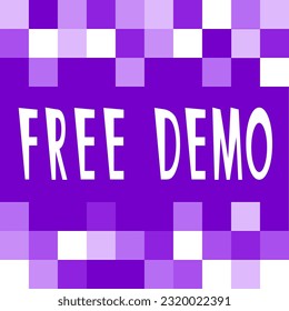 Free demo purple promotional banner. Vector decorative typography. Decorative typeset style. Latin script for headers. Trendy advertising for graphic posters, banners, invitations texts