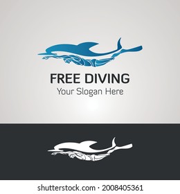 Free diver and dolphin. Freediving logo vector illustration