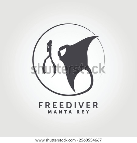 free diver and manta ray diving logo design.