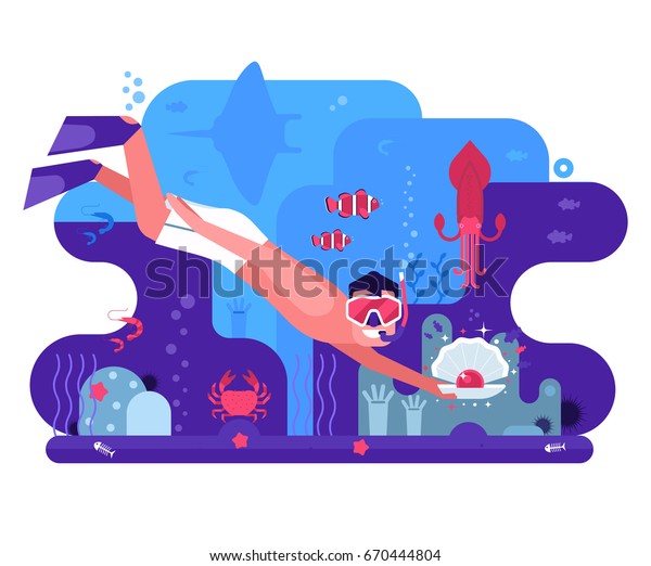 Free Diving Concept Background Pearl Diver Stock Vector (Royalty Free