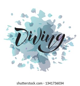 Free diving on the blue background. Vector illustration of logo freediving club. Lettering typography poster. Concept for shirt or logo, print. EPS 10