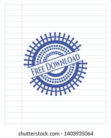 Free Download emblem with pen effect. Blue ink. Vector Illustration. Detailed.