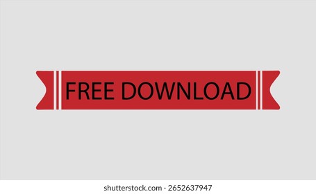 Ícone de download gratuito em cor vermelha e forma de retângulo isolado no fundo cinza