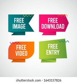 Free Download, Free Image, Free Entry, Free Video Text Label Vector Template Design Illustration