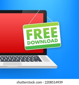 Free Download label on laptop. Vector stock illustration.