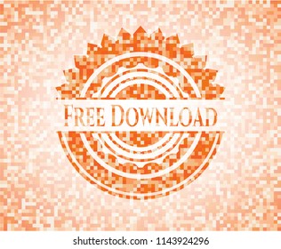 Free Download orange tile background illustration. Square geometric mosaic seamless pattern with emblem inside.