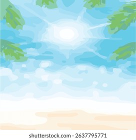 Free Download Summer Beach Background in Flat Design Style - Tropical Summer Background – Free Vector Download Available - Minimalist Summer Background with Palm Trees – Free to Download