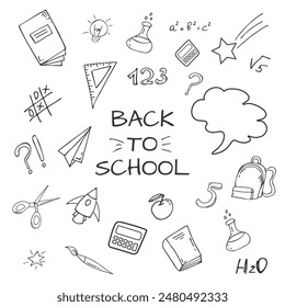 Free drawing of school subjects. Back to school. Vector illustration. Set of elements for school.
