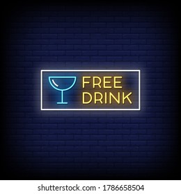 Free Drink Neon Signs Style Text Vector