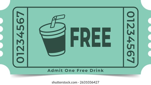 Free Drink Ticket Template. Admit One. Vector Design.